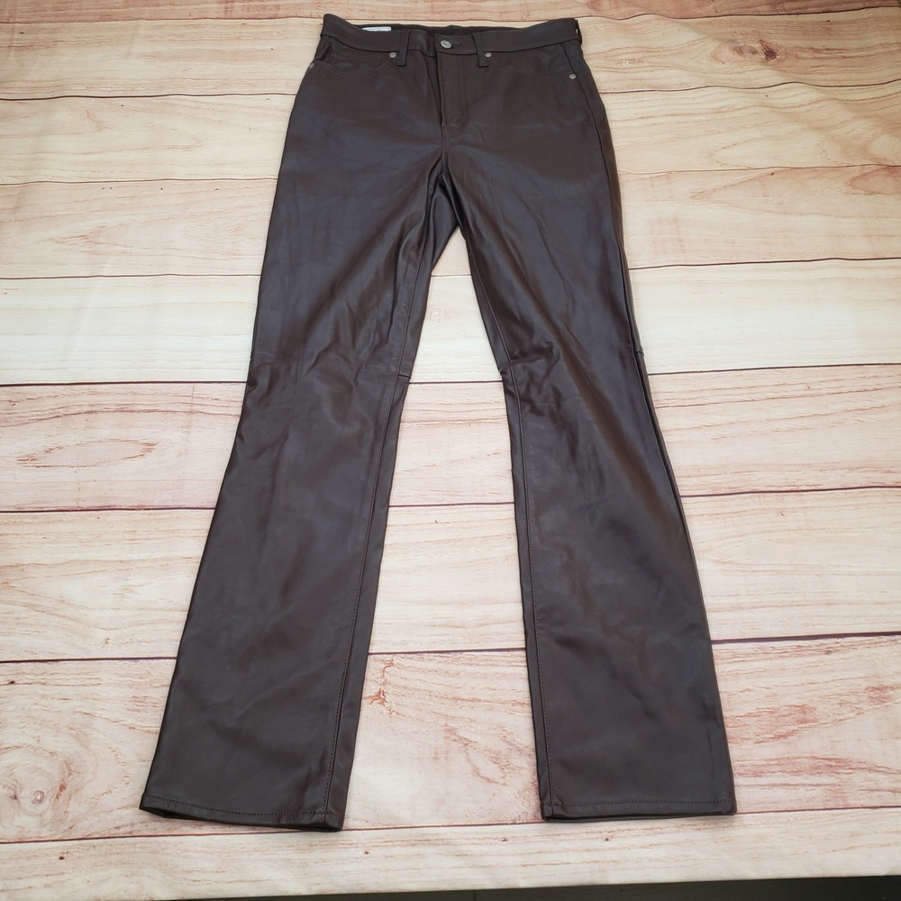 Gap Vintage Slim High Rise Faux Leather Pants Womens 28 6 Tall 6T Brown‎ Slim